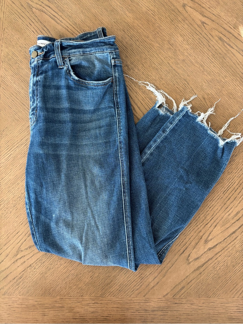 Flying Monkey Frayed Hem Cropped Jeans in Medium Blue